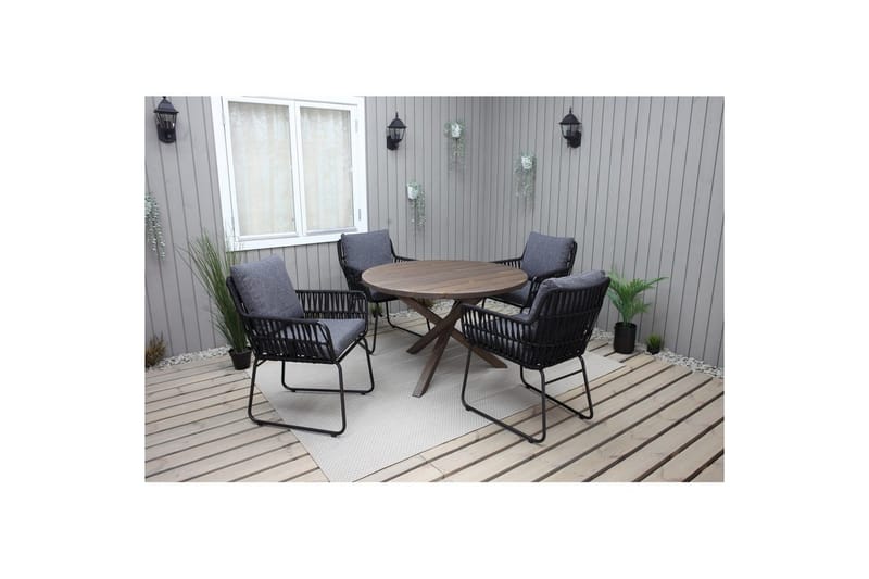 Utomhusmöbelgrupp Ø 112 cm bord & 4 Levanto grå stolar Brun - Brun - Utemöbler - Utegrupp - Matgrupper utomhus