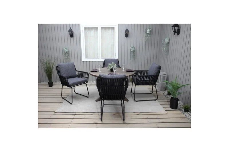 Utomhusmöbelgrupp Ø 112 cm bord & 4 Levanto grå stolar Brun - Brun - Utemöbler - Balkong - Balkongmöbler - Balkonggrupper