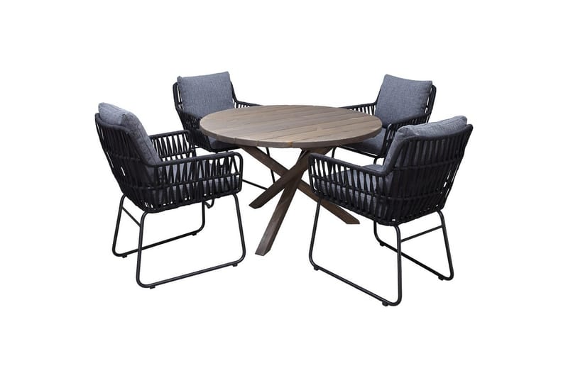 Utomhusmöbelgrupp Ø 112 cm bord & 4 Levanto grå stolar Brun - Brun - Utemöbler - Balkong - Balkongmöbler - Balkonggrupper