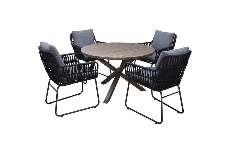 Utomhusmöbelgrupp Ø 112 cm bord & 4 Levanto grå stolar Brun, Brun