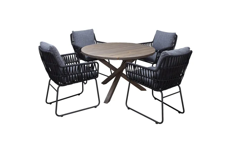 Utomhusmöbelgrupp Ø 112 cm bord & 4 Levanto grå stolar Brun, Brun