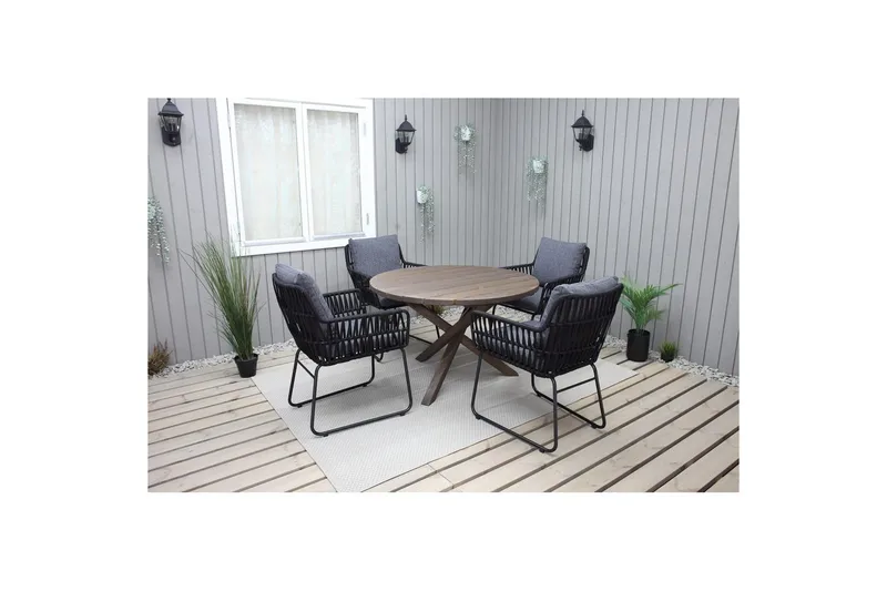 Utomhusmöbelgrupp Ø 112 cm bord & 4 Levanto grå stolar Brun - Brun - Utemöbler - Balkong - Balkongmöbler - Balkonggrupper