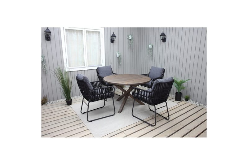 Utomhusmöbelgrupp Ø 112 cm bord & 4 Levanto grå stolar Brun - Brun - Utemöbler - Utegrupp - Matgrupper utomhus
