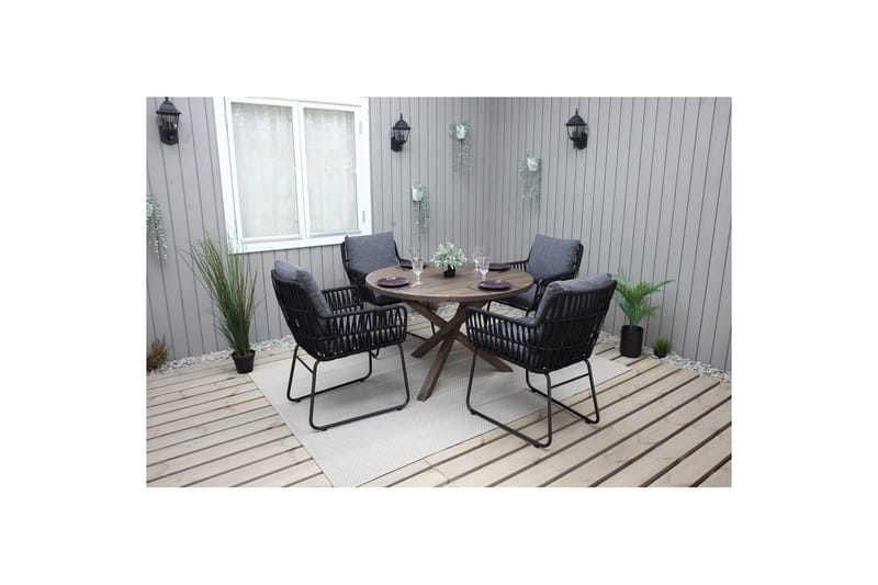 Utomhusmöbelgrupp Ø 112 cm bord & 4 Levanto grå stolar Brun - Brun - Utemöbler - Utegrupp - Matgrupper utomhus
