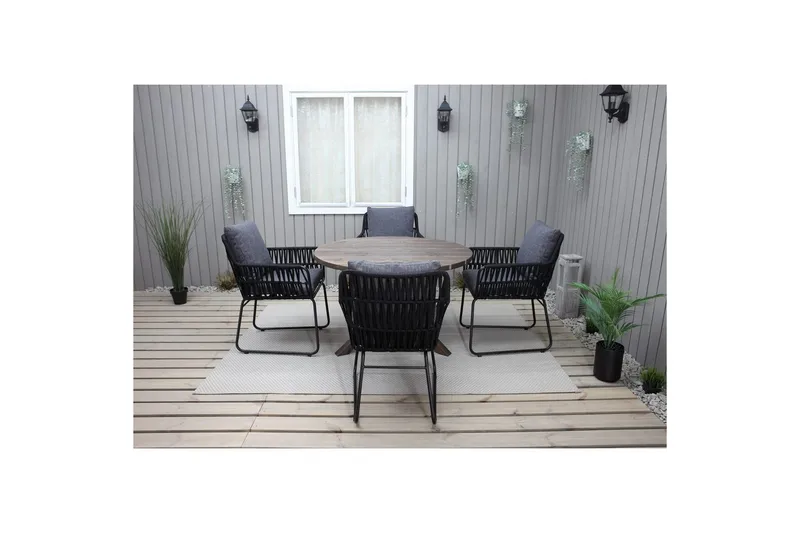 Utomhusmöbelgrupp Ø 112 cm bord & 4 Levanto grå stolar Brun - Brun - Utemöbler - Balkong - Balkongmöbler - Balkonggrupper