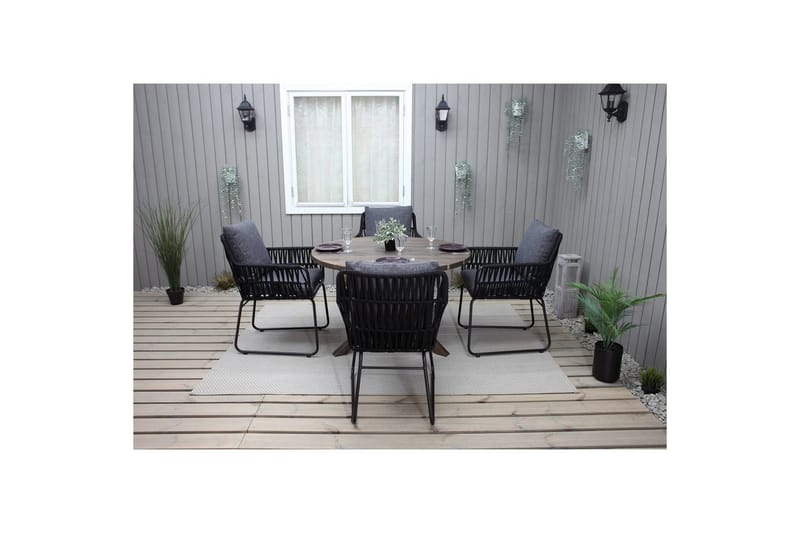 Utomhusmöbelgrupp Ø 112 cm bord & 4 Levanto grå stolar Brun - Brun - Utemöbler - Utegrupp - Matgrupper utomhus