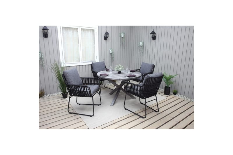 Utomhusmöbelgrupp Ø 112 cm bord & 4 Levanto grå stolar Grå - Grå - Utemöbler - Utegrupp - Matgrupper utomhus