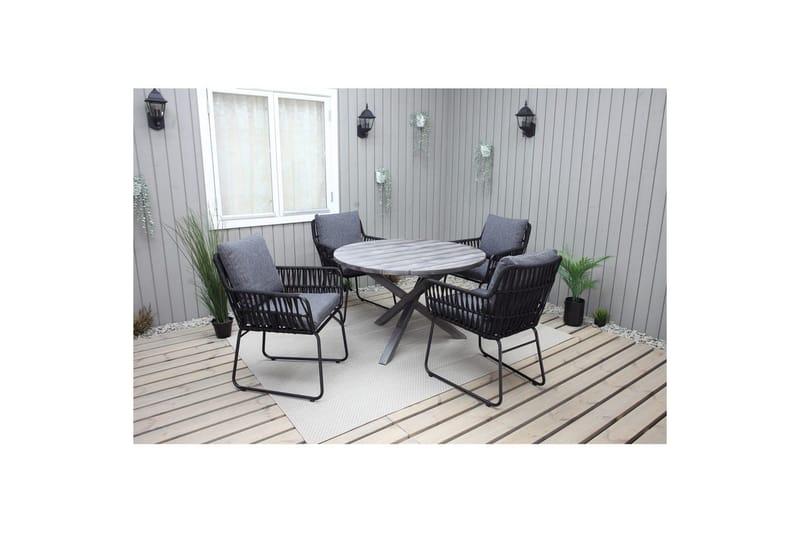 Utomhusmöbelgrupp Ø 112 cm bord & 4 Levanto grå stolar Grå - Grå - Utemöbler - Utegrupp - Matgrupper utomhus