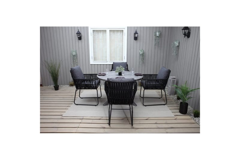 Utomhusmöbelgrupp Ø 112 cm bord & 4 Levanto grå stolar Grå - Grå - Utemöbler - Utegrupp - Matgrupper utomhus