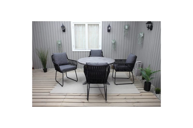Utomhusmöbelgrupp Ø 112 cm bord & 4 Levanto grå stolar Grå - Grå - Utemöbler - Balkong - Balkongmöbler - Balkonggrupper
