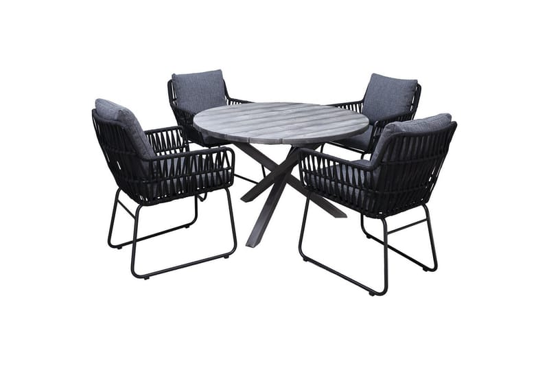 Utomhusmöbelgrupp Ø 112 cm bord & 4 Levanto grå stolar Grå - Grå - Utemöbler - Balkong - Balkongmöbler - Balkonggrupper