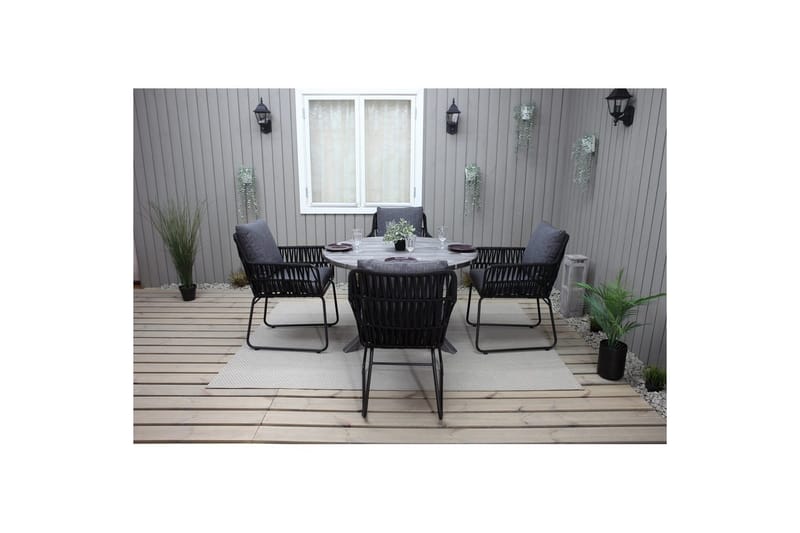 Utomhusmöbelgrupp Ø 112 cm bord & 4 Levanto grå stolar Grå - Grå - Utemöbler - Balkong - Balkongmöbler - Balkonggrupper