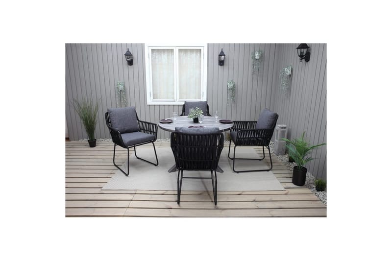 Utomhusmöbelgrupp Ø 112 cm bord & 4 Levanto grå stolar Grå - Grå - Utemöbler - Utegrupp - Matgrupper utomhus
