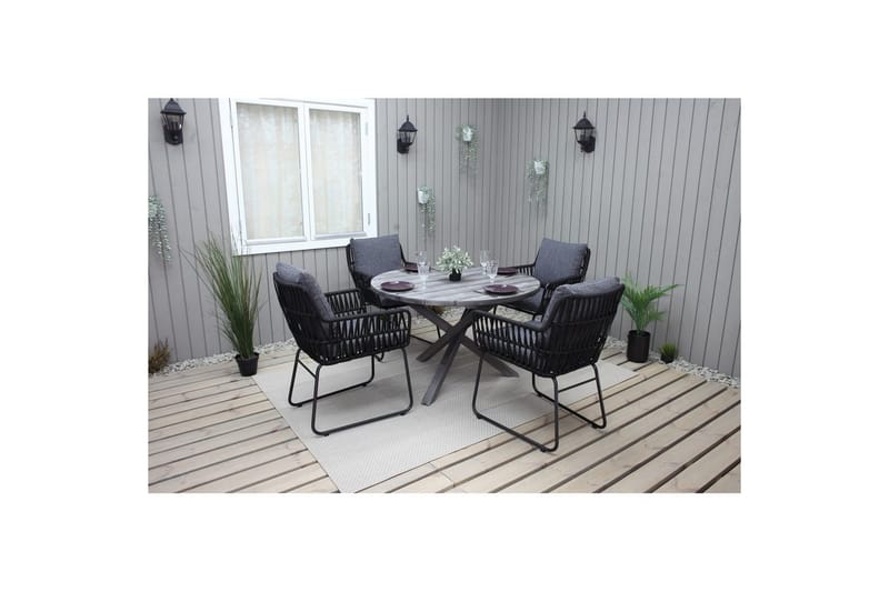 Utomhusmöbelgrupp Ø 112 cm bord & 4 Levanto grå stolar Grå - Grå - Utemöbler - Utegrupp - Matgrupper utomhus