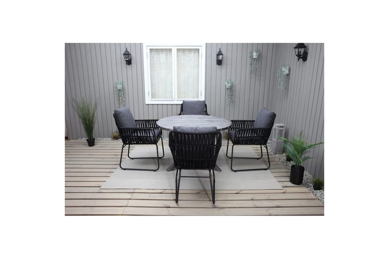 Utomhusmöbelgrupp Ø 112 cm bord & 4 Levanto grå stolar Grå - Grå - Utemöbler - Utegrupp - Matgrupper utomhus