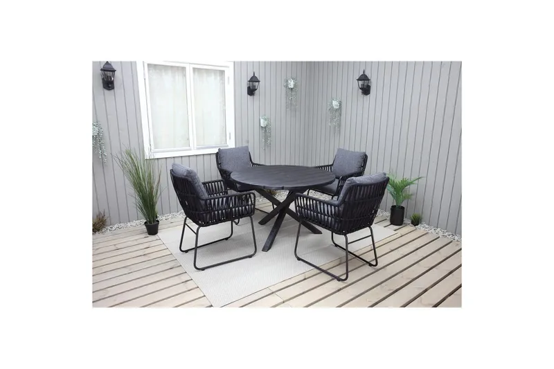 Utomhusmöbelgrupp Ø 112 cm bord & 4 Levanto grå stolar Svart - Svart - Utemöbler - Balkong - Balkongmöbler - Balkonggrupper