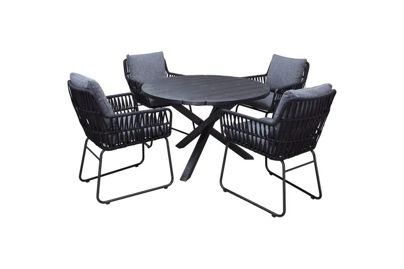 Utomhusmöbelgrupp Ø 112 cm bord & 4 Levanto grå stolar Svart, Svart