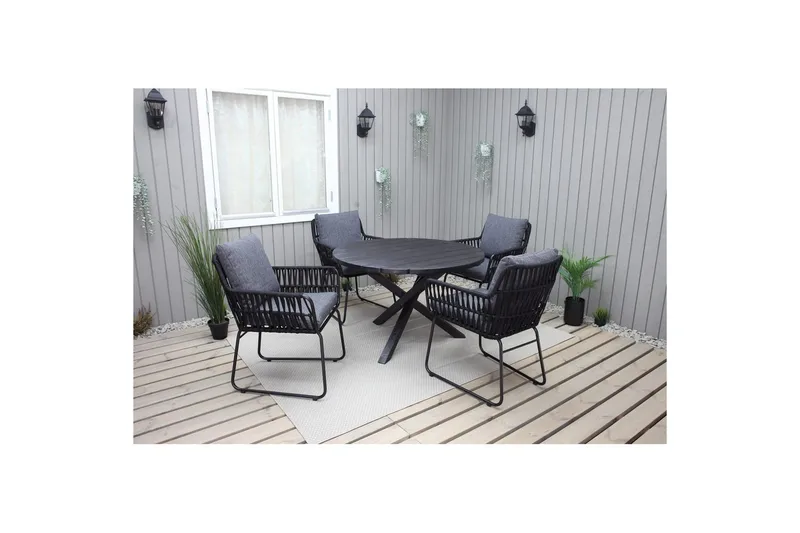 Utomhusmöbelgrupp Ø 112 cm bord & 4 Levanto grå stolar Svart - Svart - Utemöbler - Balkong - Balkongmöbler - Balkonggrupper
