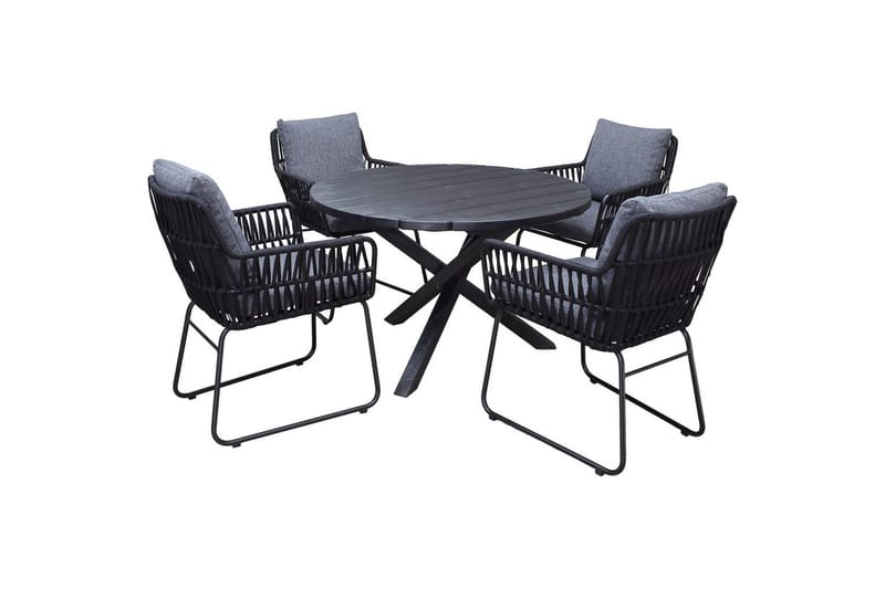 Utomhusmöbelgrupp Ø 112 cm bord & 4 Levanto grå stolar Svart - Svart - Utemöbler - Balkong - Balkongmöbler - Balkonggrupper