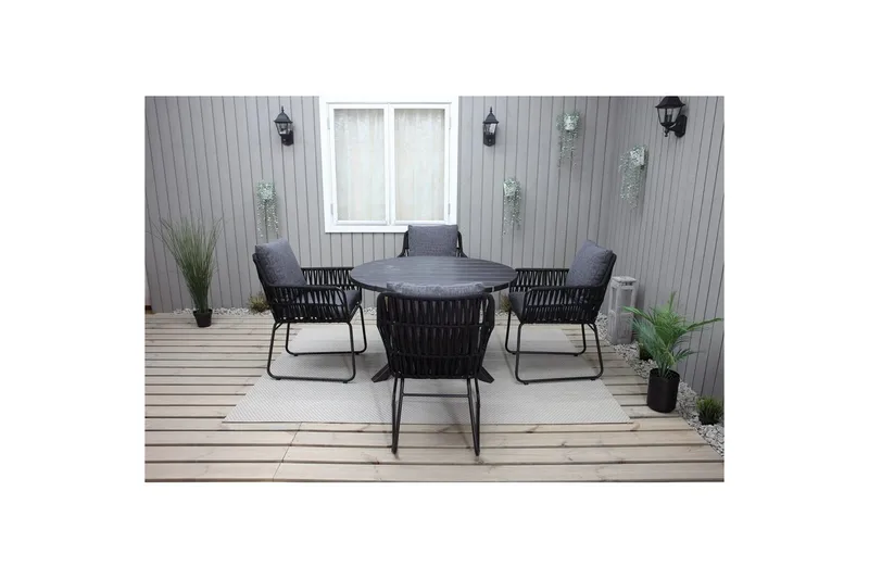 Utomhusmöbelgrupp Ø 112 cm bord & 4 Levanto grå stolar Svart - Svart - Utemöbler - Balkong - Balkongmöbler - Balkonggrupper
