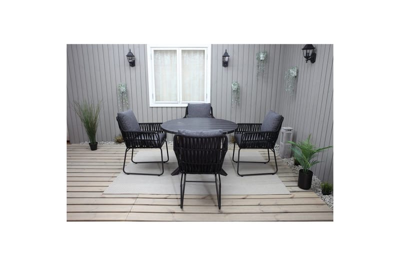Utomhusmöbelgrupp Ø 112 cm bord & 4 Levanto grå stolar Svart - Svart - Utemöbler - Utegrupp - Matgrupper utomhus