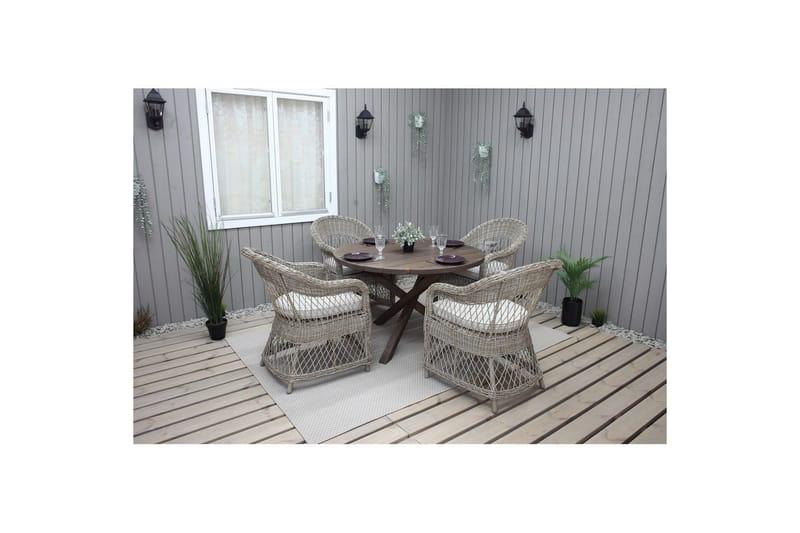 Utomhusmöbelgrupp Ø 112 cm bord & 4 Merida naturell stolar Brun - Brun - Utemöbler - Balkong - Balkongmöbler - Balkonggrupper