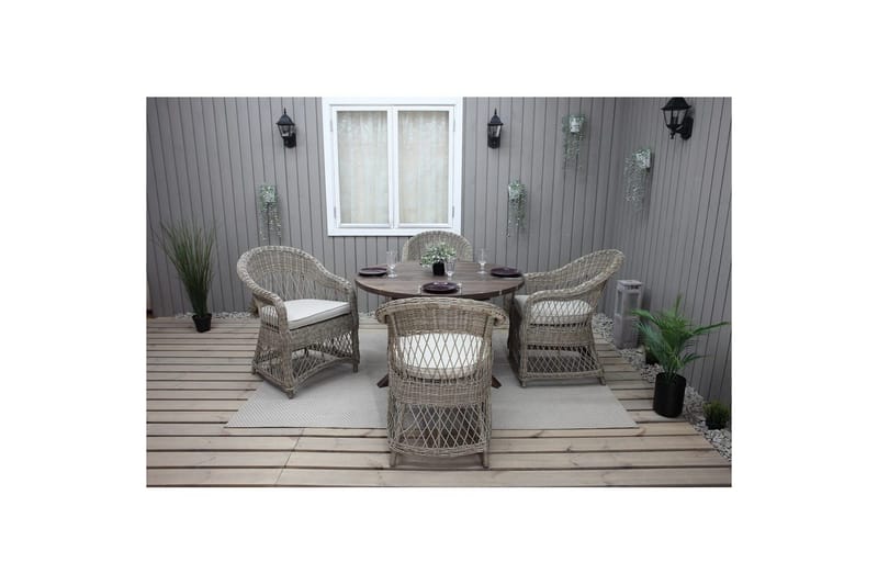 Utomhusmöbelgrupp Ø 112 cm bord & 4 Merida naturell stolar Brun - Brun - Utemöbler - Balkong - Balkongmöbler - Balkonggrupper