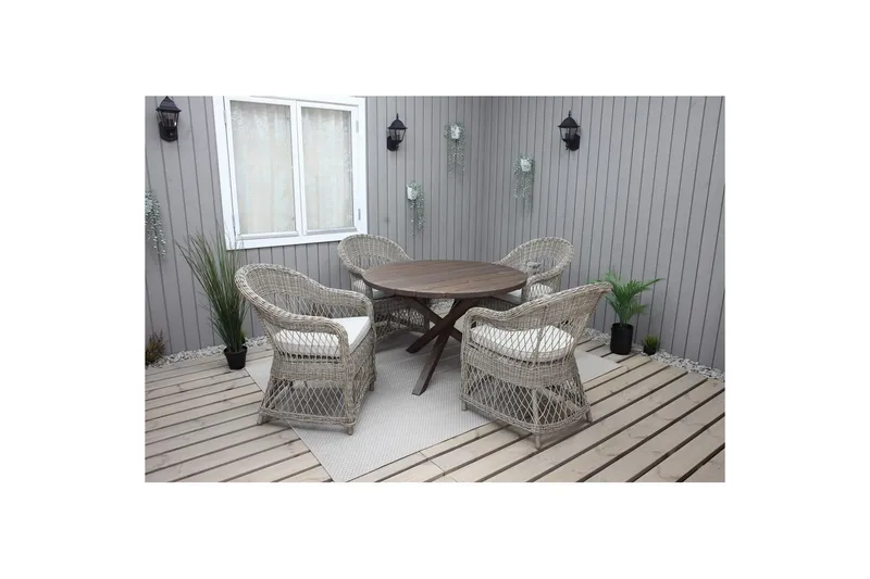 Utomhusmöbelgrupp Ø 112 cm bord & 4 Merida naturell stolar Brun - Brun - Utemöbler - Balkong - Balkongmöbler - Balkonggrupper