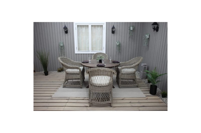 Utomhusmöbelgrupp Ø 112 cm bord & 4 Merida naturell stolar Brun - Brun - Utemöbler - Balkong - Balkongmöbler - Balkonggrupper