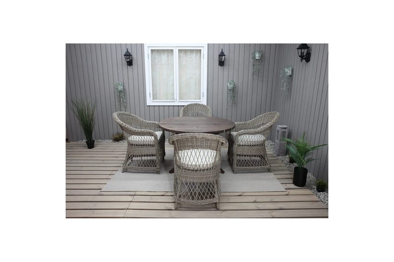 Utomhusmöbelgrupp Ø 112 cm bord & 4 Merida naturell stolar Brun - Brun - Utemöbler - Balkong - Balkongmöbler - Balkonggrupper