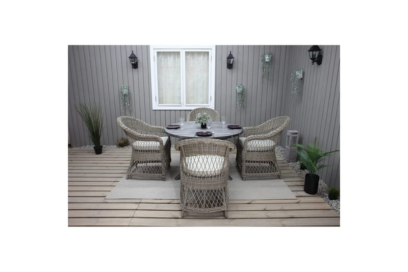 Utomhusmöbelgrupp Ø 112 cm bord & 4 Merida naturell stolar Grå - Grå - Utemöbler - Utegrupp - Matgrupper utomhus