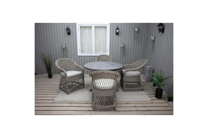 Utomhusmöbelgrupp Ø 112 cm bord & 4 Merida naturell stolar Grå - Grå - Utemöbler - Utegrupp - Matgrupper utomhus
