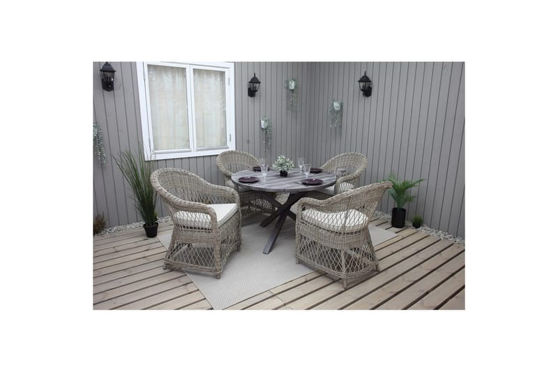 Utomhusmöbelgrupp Ø 112 cm bord & 4 Merida naturell stolar Grå - Grå - Utemöbler - Utegrupp - Matgrupper utomhus