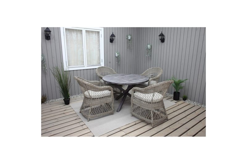Utomhusmöbelgrupp Ø 112 cm bord & 4 Merida naturell stolar Grå - Grå - Utemöbler - Utegrupp - Matgrupper utomhus