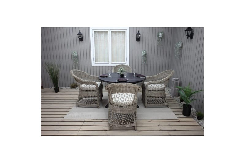 Utomhusmöbelgrupp Ø 112 cm bord & 4 Merida naturell stolar Svart - Svart - Utemöbler - Utegrupp - Matgrupper utomhus
