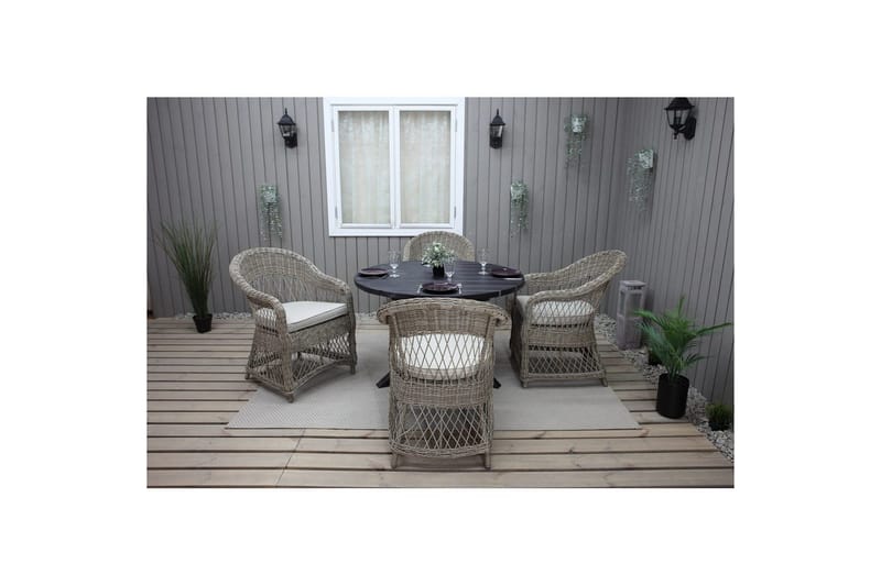Utomhusmöbelgrupp Ø 112 cm bord & 4 Merida naturell stolar Svart - Svart - Utemöbler - Utegrupp - Matgrupper utomhus
