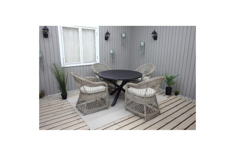 Utomhusmöbelgrupp Ø 112 cm bord & 4 Merida naturell stolar Svart - Svart - Utemöbler - Balkong - Balkongmöbler - Balkonggrupper