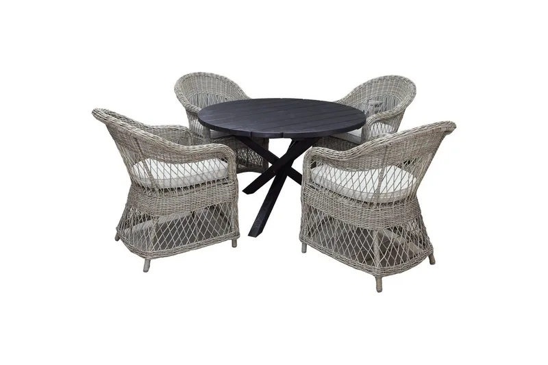 Utomhusmöbelgrupp Ø 112 cm bord & 4 Merida naturell stolar Svart, Svart