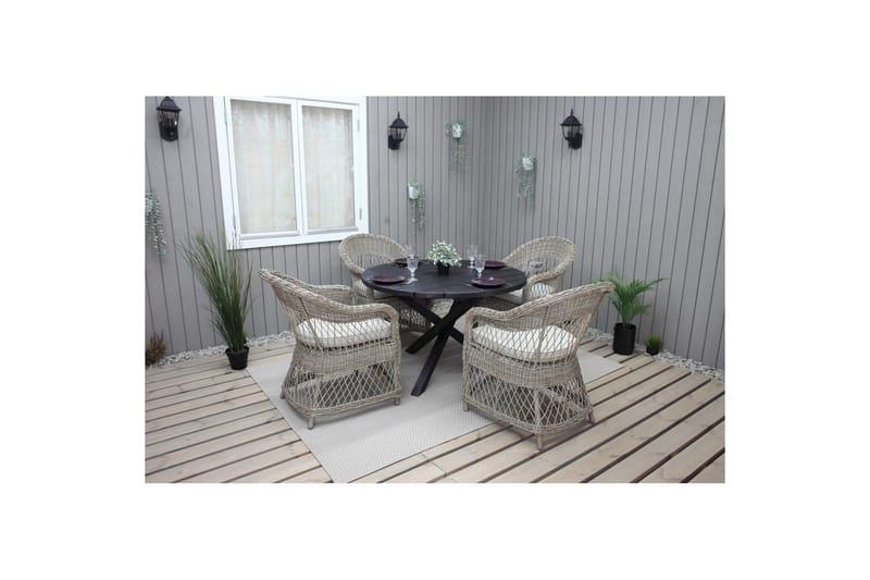 Utomhusmöbelgrupp Ø 112 cm bord & 4 Merida naturell stolar Svart - Svart - Utemöbler - Balkong - Balkongmöbler - Balkonggrupper