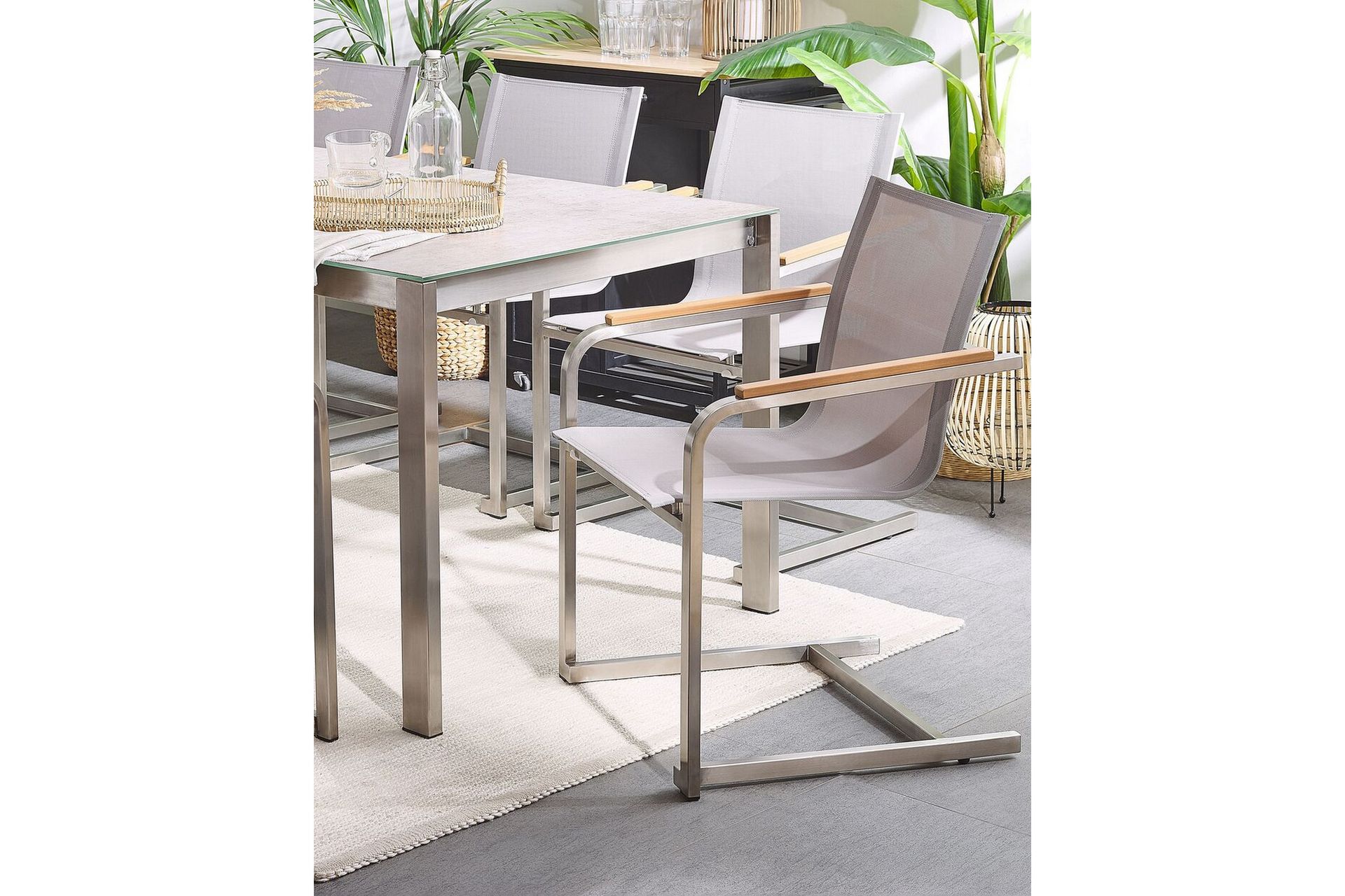 ZERVO Karmstol Utomhus 4 st Beige/Silver - Utemöbler - Balkong - Balkongmöbler - Balkongstolar