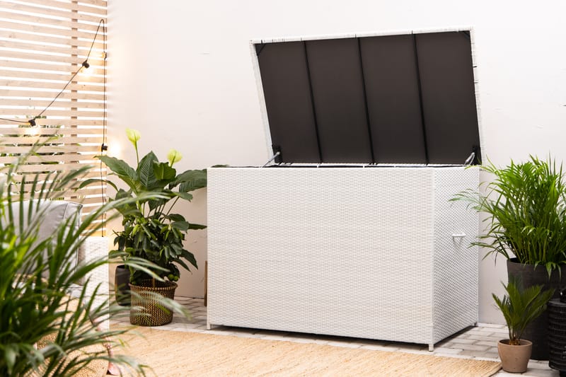Gigant vattentät dynbox XL utomhus - Dynlåda i konstrotting (B150xD90xH101 cm) - Vit - Utemöbler - Dynförvaring & möbelskydd - Dynboxar & dynlådor