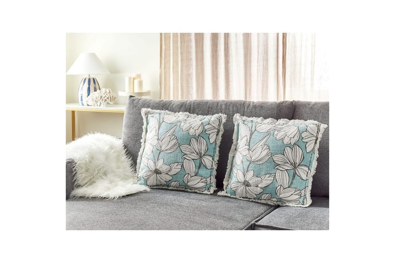 Prydnadskuddar Cyanotis set om 2 Vit/Blå - Vit/Blå - Textilier & mattor - Kuddar & plädar - Utomhuskudde