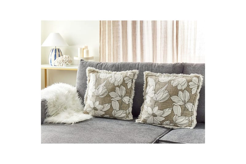 Prydnadskuddar Cyanotis set om 2 Vit/Grön - Vit/Grön - Textilier & mattor - Kuddar & plädar - Utomhuskudde