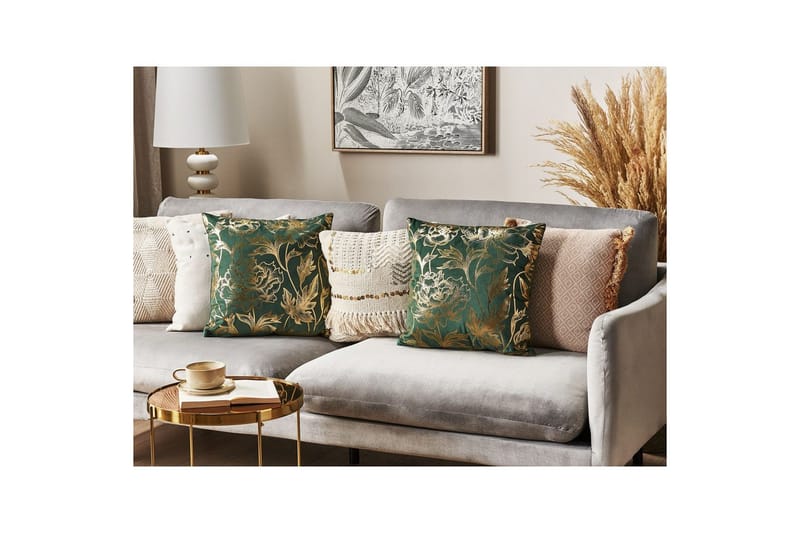 Prydnadskuddar Daffodil set om 2 Grön/guld - Grön/guld - Textilier & mattor - Kuddar & plädar - Utomhuskudde