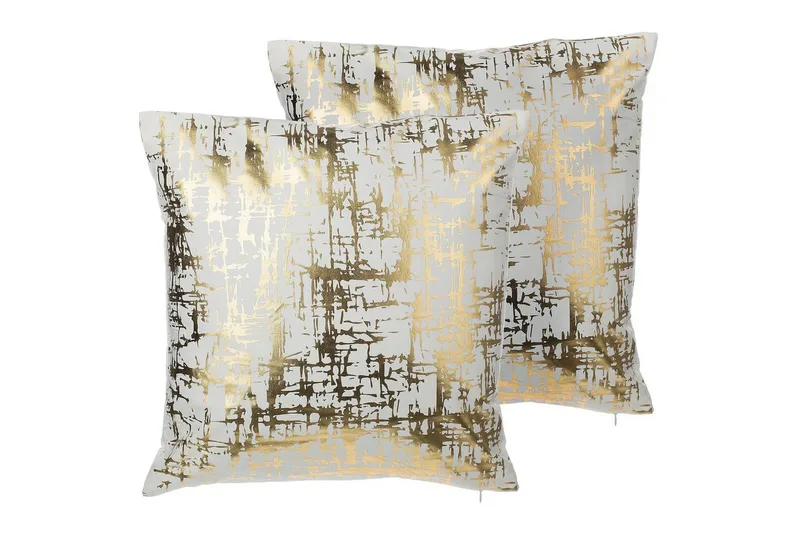 Prydnadskuddar Gardenia set om 2 Guld/vit, Guld/vit
