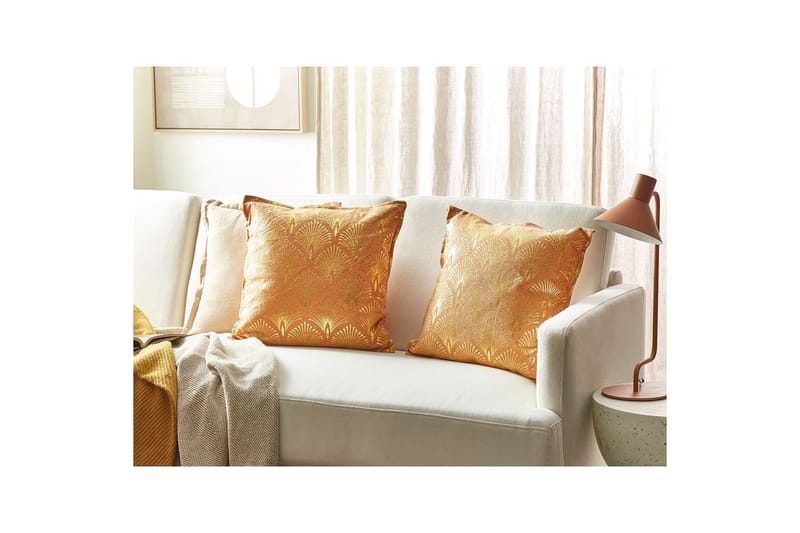 Prydnadskuddar Hoya set om 2 Orange/guld - Orange/guld - Textilier & mattor - Kuddar & plädar - Utomhuskudde