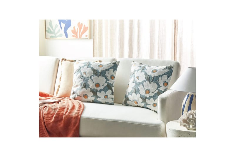 Prydnadskuddar Jatropha set om 2 Blå/vit/grön/orange - Blå/vit/grön/orange - Textilier & mattor - Kuddar & plädar - Utomhuskudde