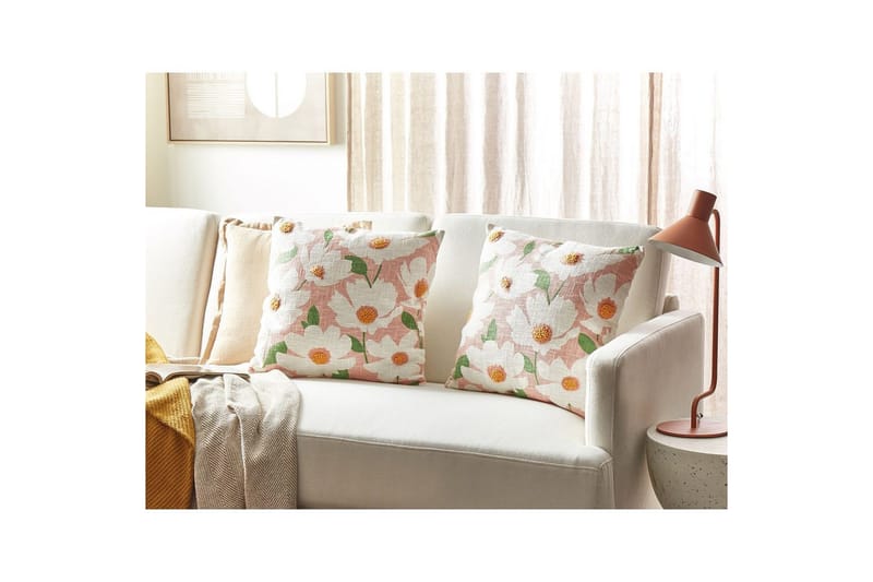 Prydnadskuddar Jatropha set om 2 Rosa/vit/grön/orange - Rosa/vit/grön/orange - Textilier & mattor - Kuddar & plädar - Utomhuskudde