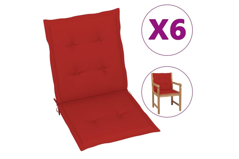 Sittdynor för trädgården 6 st röd 100x50x4 cm - Röd - Utemöbler - Dynor - Ryggdynor & sittdynor utemöbler