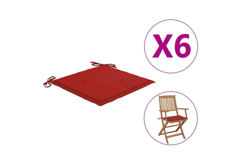 Sittdynor för trädgården 6 st röd 40x40x4 cm tyg - Röd - Utemöbler - Dynor - Ryggdynor & sittdynor utemöbler